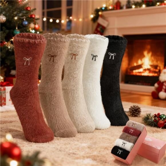 New 5 Pairs Fuzzy Soft Cozy Comfortable Socks for Women, Casual Sleep Comfy Sock - Picture 6 of 6